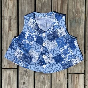 Blue button down, oversized flowy tank top